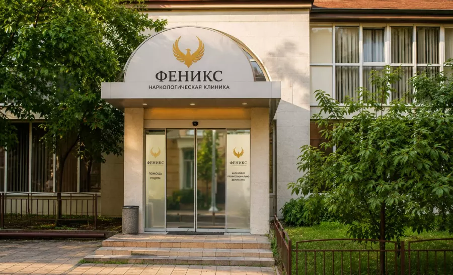 Вход в наркологическую клинику «Феникс» в Мысках